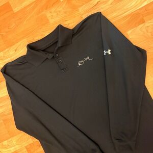 Under Armour Mens Long Sleeve Polo Shirt Black Grey Oaks Logo Size L